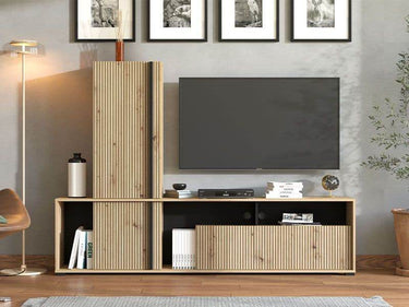 Norrvik Artisan Oak Effect Slatted TV Entertainment Unit - Modern Media Console - UK Luxury Furniture